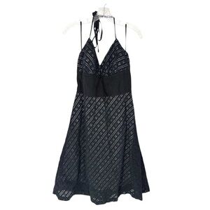 White House Black Market Black Eyelet Halter Midi Dress